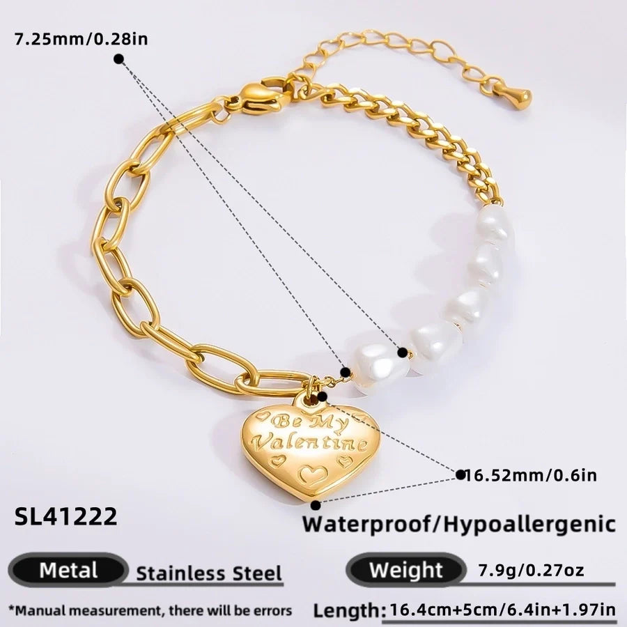 IG Style Sweet Heart Shape 304 Stainless Steel 18K Gold Plated Bracelets In Bulk