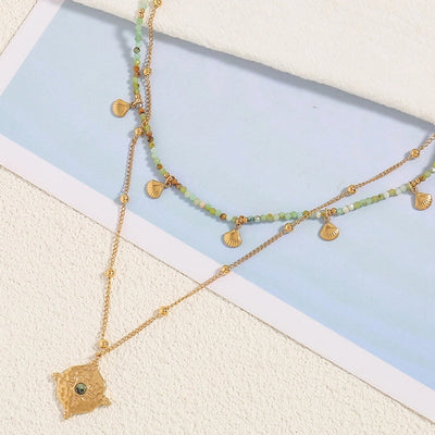 Vacation Beach Irregular 304 Stainless Steel natural stone Beaded Chain Pendant Necklace In Bulk