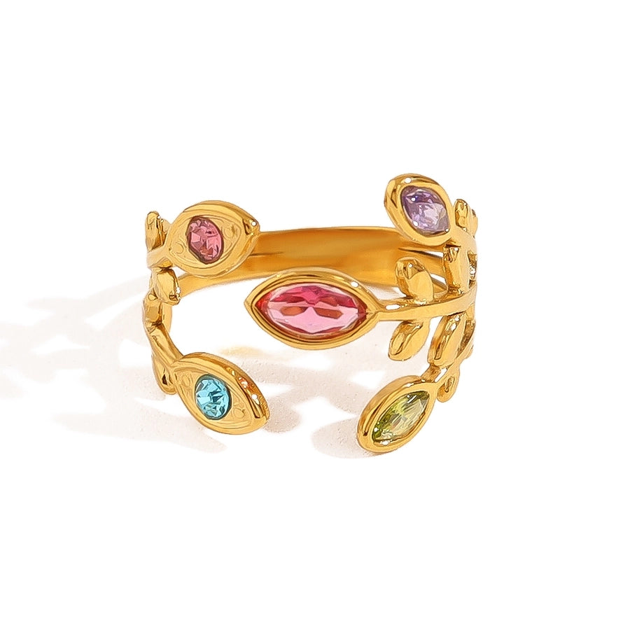 Jewelry IG Style Vacation French Style Geometric 304 Stainless Steel Zircon 18K Gold Plated Open Rings