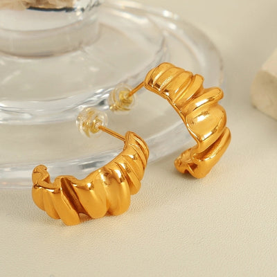 1 Pair IG Style Basic Classic Style Croissant Polishing Plating Pleated 304 Stainless Steel 18K Gold Plated Ear Studs