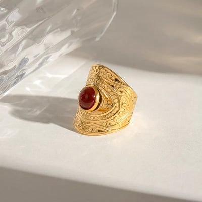 Wholesale Jewelry Simple Style Classic Style Round 304 Stainless Steel Agate 18K Gold Plated Inlay Rings