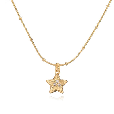 Jewelry Elegant Sweet Simple Style Pentagram Heart Shape Bee Copper Zircon 18K Gold Plated Enamel Inlay Pendant Necklace