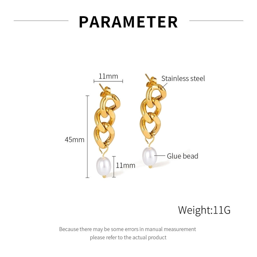 1 Pair French Style Geometric Pearl chain 304 Stainless Steel 18K Gold Plated Drop Earrings