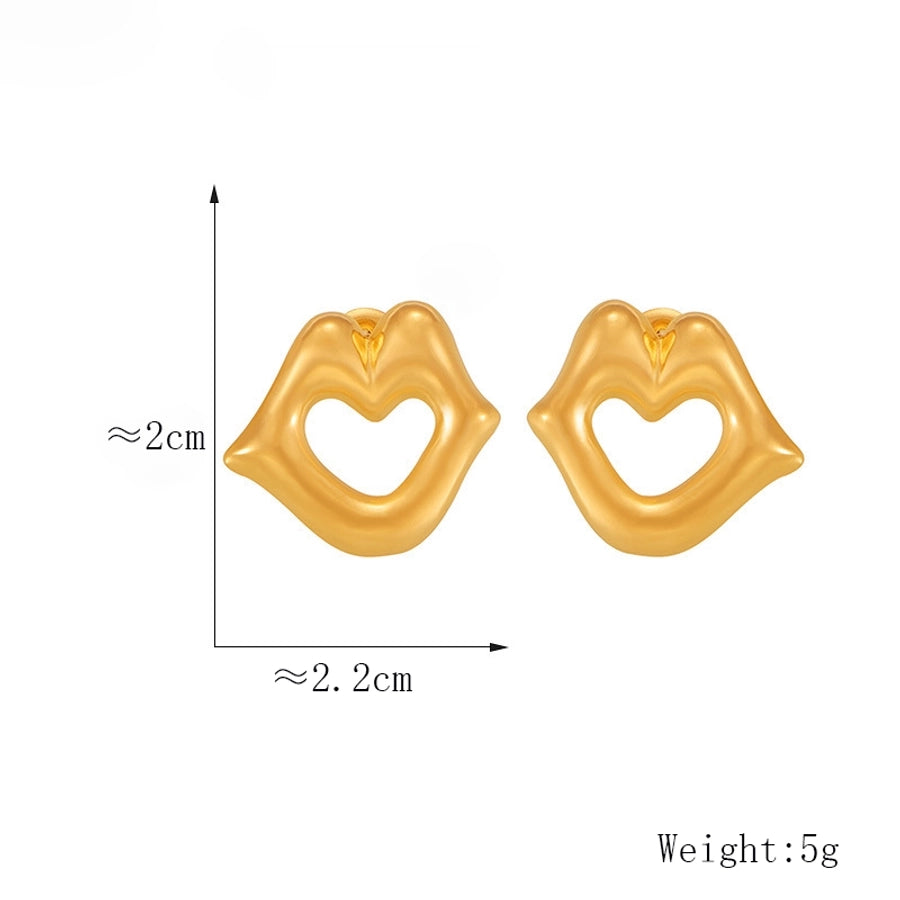 1 Pair Basic Commute Lips Solid Color Hollow Out 304 Stainless Steel 14K Gold Plated Ear Studs