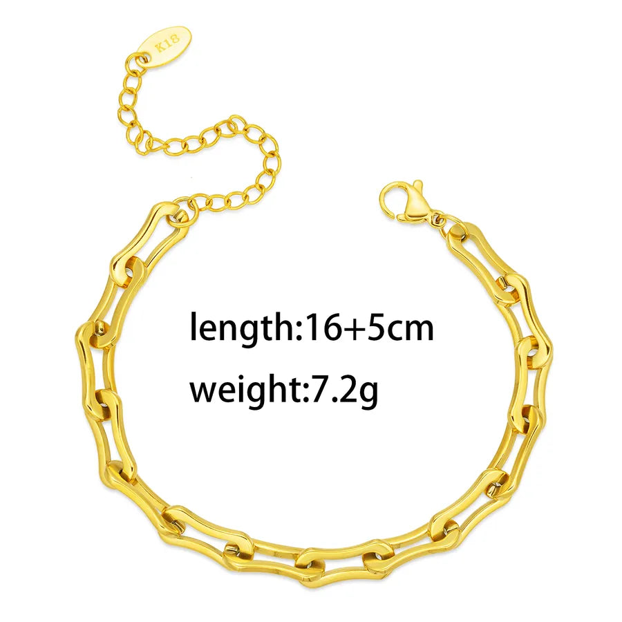 Simple Style Solid Color 304 Stainless Steel 18K Gold Plated Paperclip Chain Bracelets In Bulk