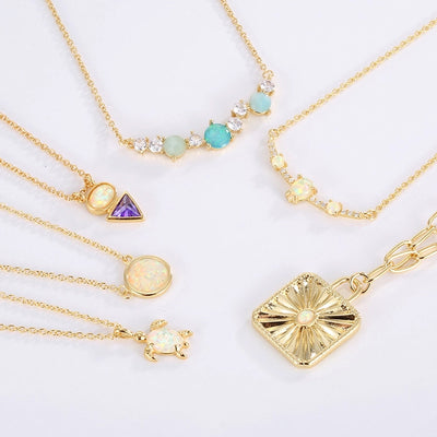 Copper Brass 18K Gold Plated Inlay Tortoise Geometric Animal Artificial Gemstones Zircon Necklace