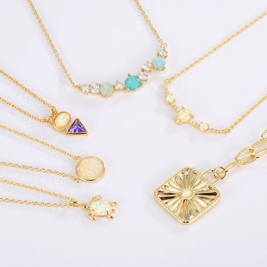 Copper Brass 18K Gold Plated Inlay Tortoise Geometric Animal Artificial Gemstones Zircon Necklace