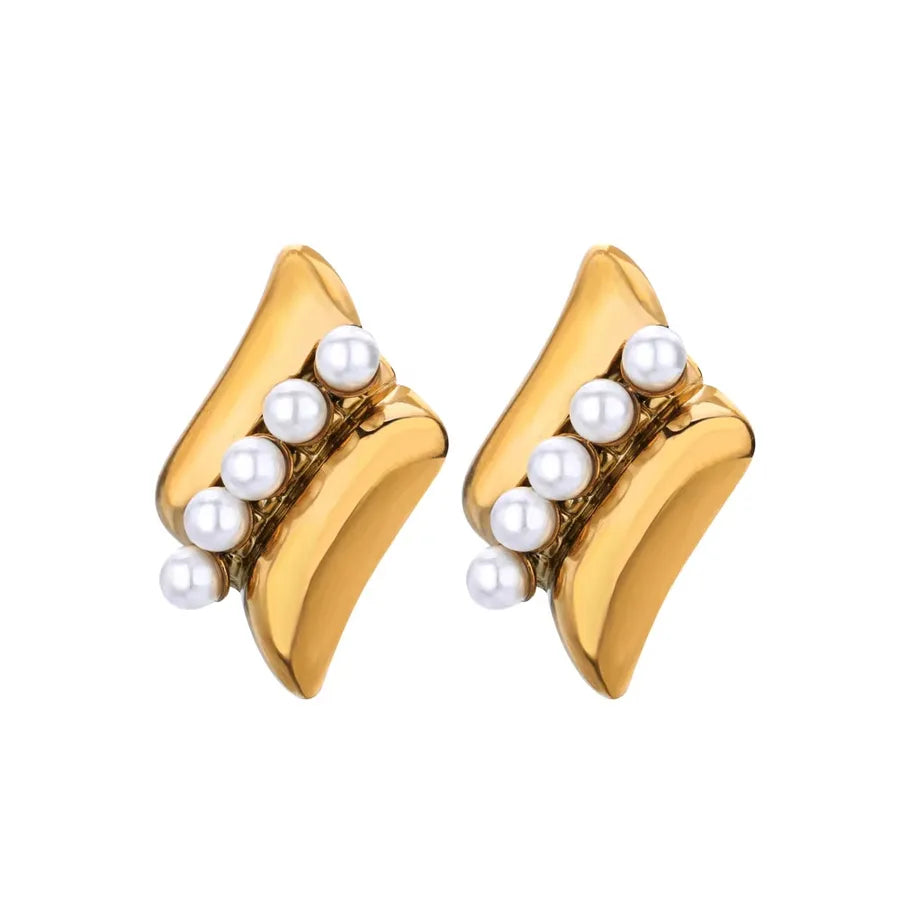 1 Pair IG Style Simple Style Geometric Copper Imitation Pearl 18K Gold Plated Ear Studs