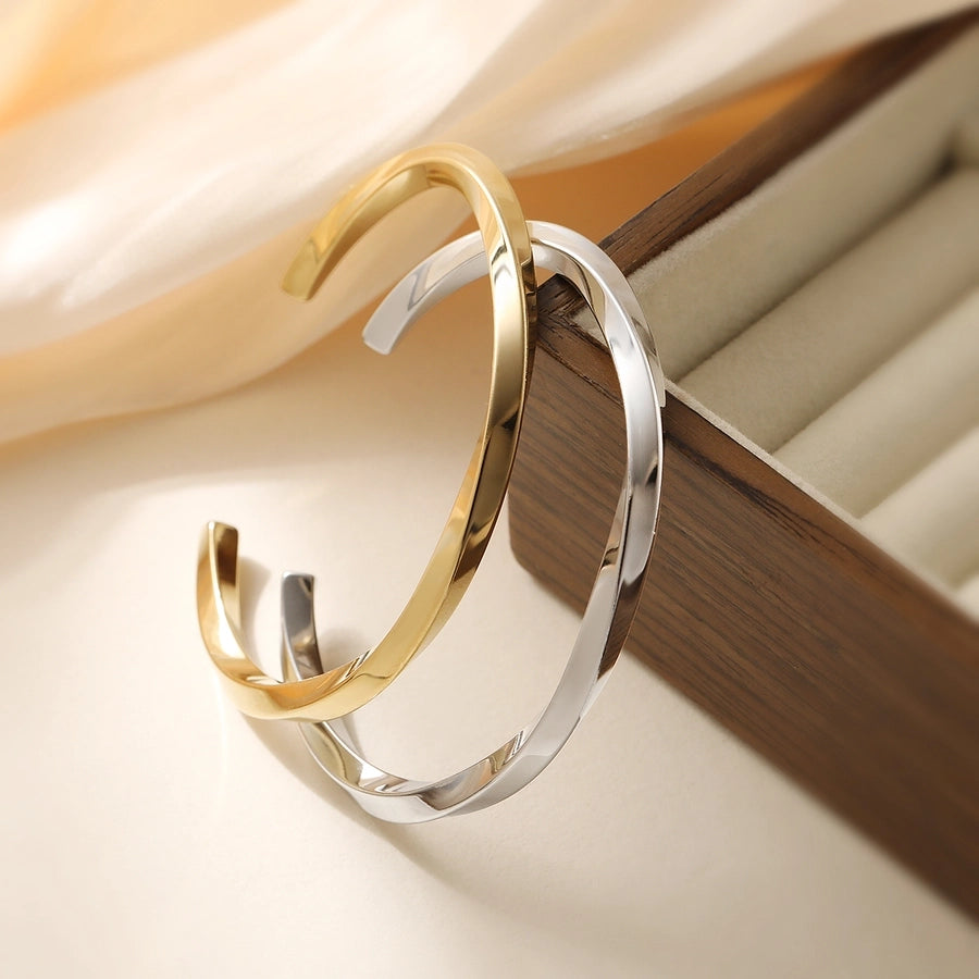 Retro Simple Style Commute Geometric 304 Stainless Steel Cuff Bracelets In Bulk