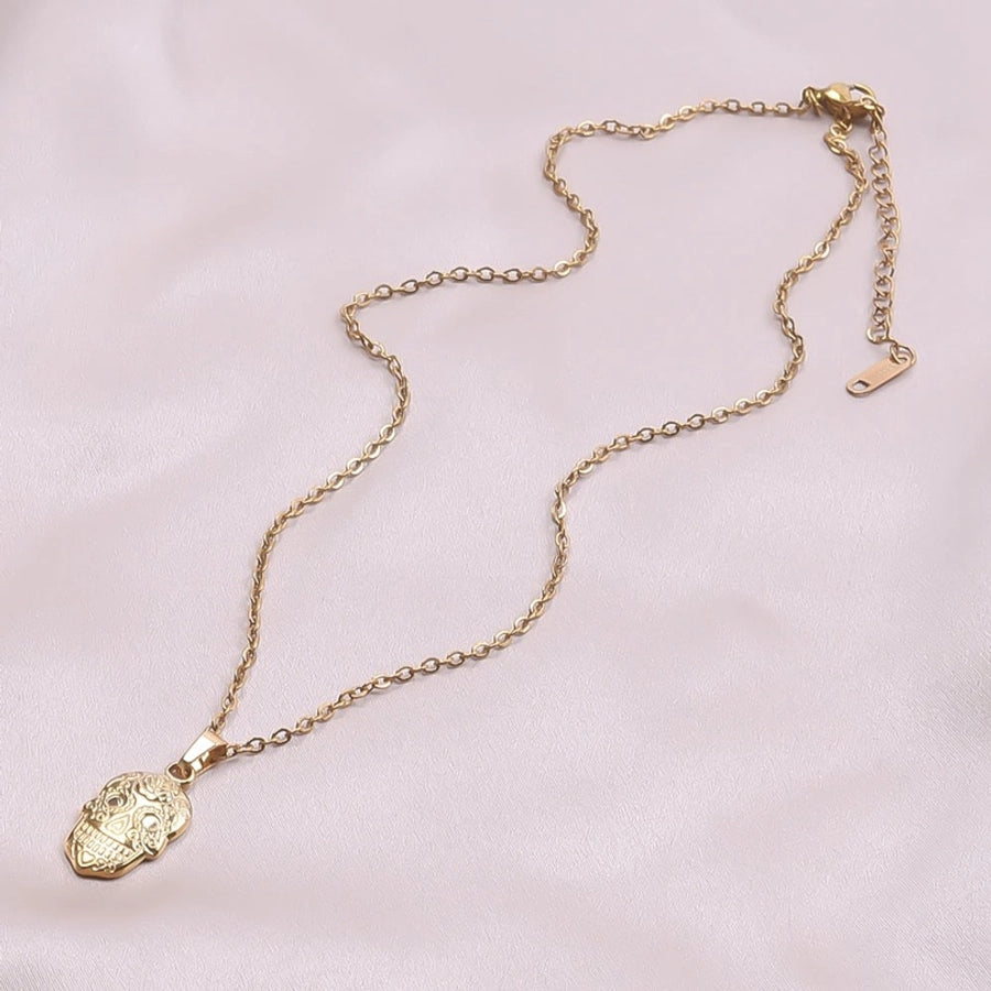Jewelry Casual Hip-Hop Funny Skull 304 Stainless Steel 18K Gold Plated Plating Pendant Necklace