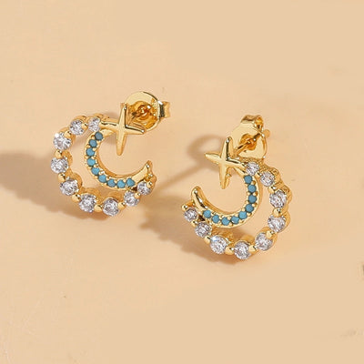 1 Pair Elegant Simple Style Commute Moon Copper Zircon 14K Gold Plated Ear Studs