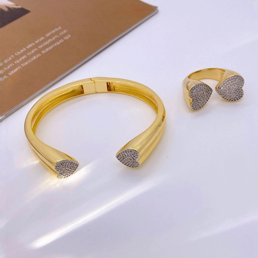 Jewelry Classic Style Heart Shape Copper Zircon Plating Rings Bracelets