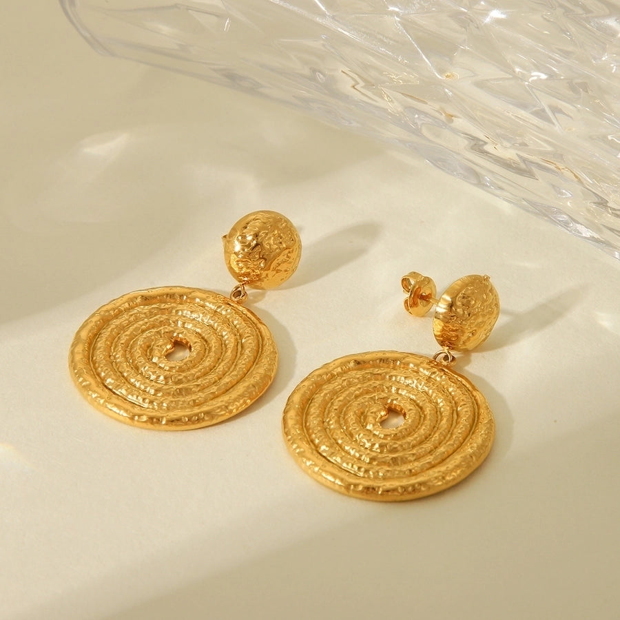 1 Pair IG Style Solid Color Spiral Stripe Plating 304 Stainless Steel 18K Gold Plated Drop Earrings