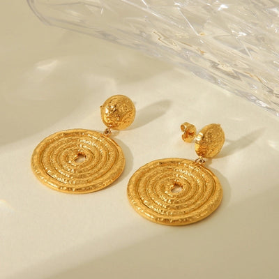 1 Pair IG Style Solid Color Spiral Stripe Plating 304 Stainless Steel 18K Gold Plated Drop Earrings