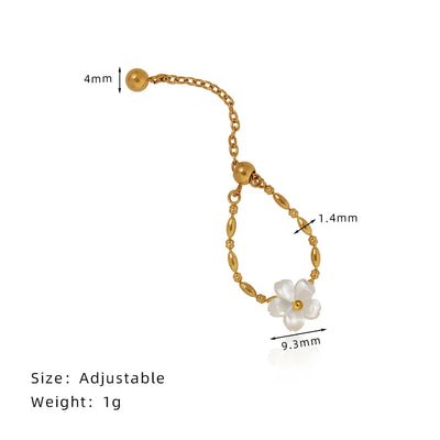 Wholesale Jewelry Elegant Flower 304 Stainless Steel Shell Shell Inlay Adjustable Ring