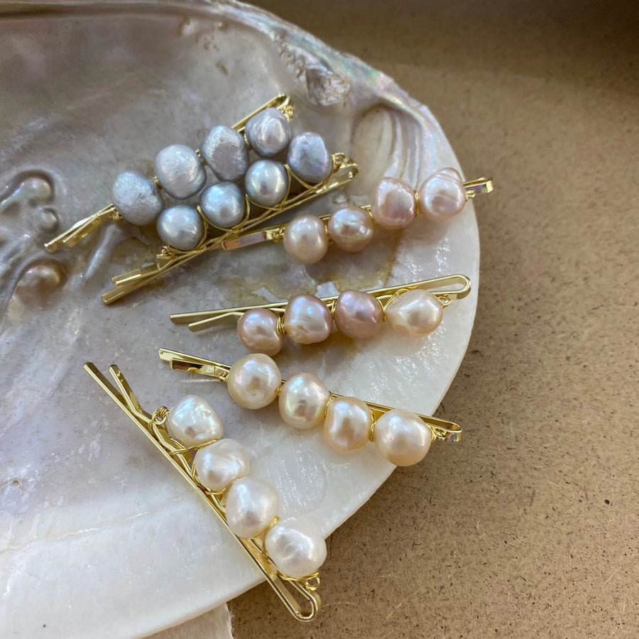 retro geometric freshwater pearl hair clip