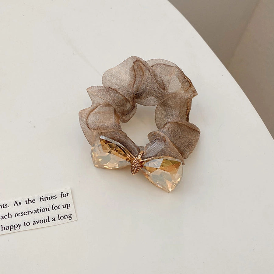 fashion bow knot cloth handmade rhinestones hair tie 1 piece