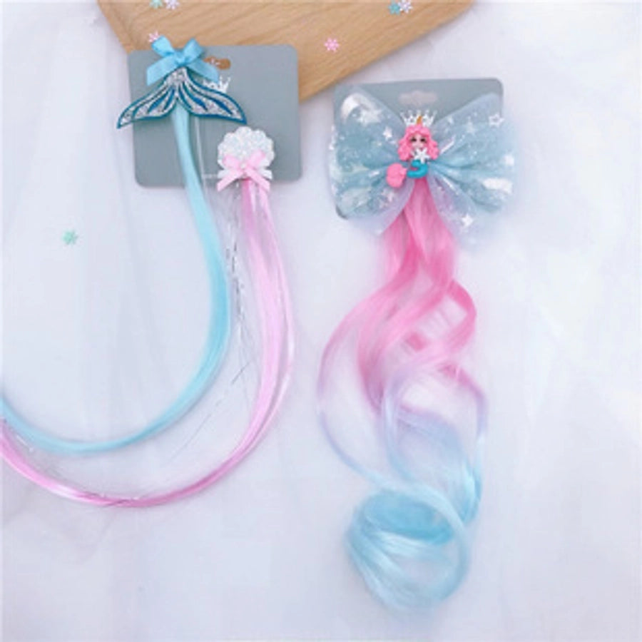 Rainbow Wig Glitter Gradient Hairpin Haircord Hairband Children's Wig Bow Wig Hairpin