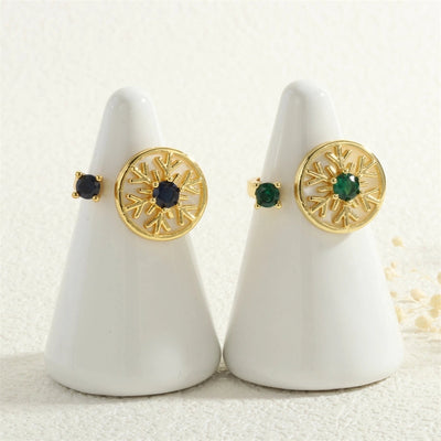 Copper Inlay Snowflake Zircon Open Rings