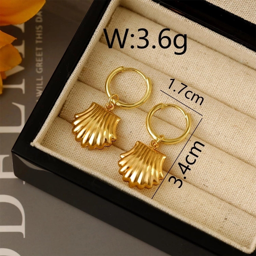 1 Pair Marine Style Scallop Starfish Dolphin Polishing Epoxy 304 Stainless Steel 18K Gold Plated Hoop Earrings Drop Earrings