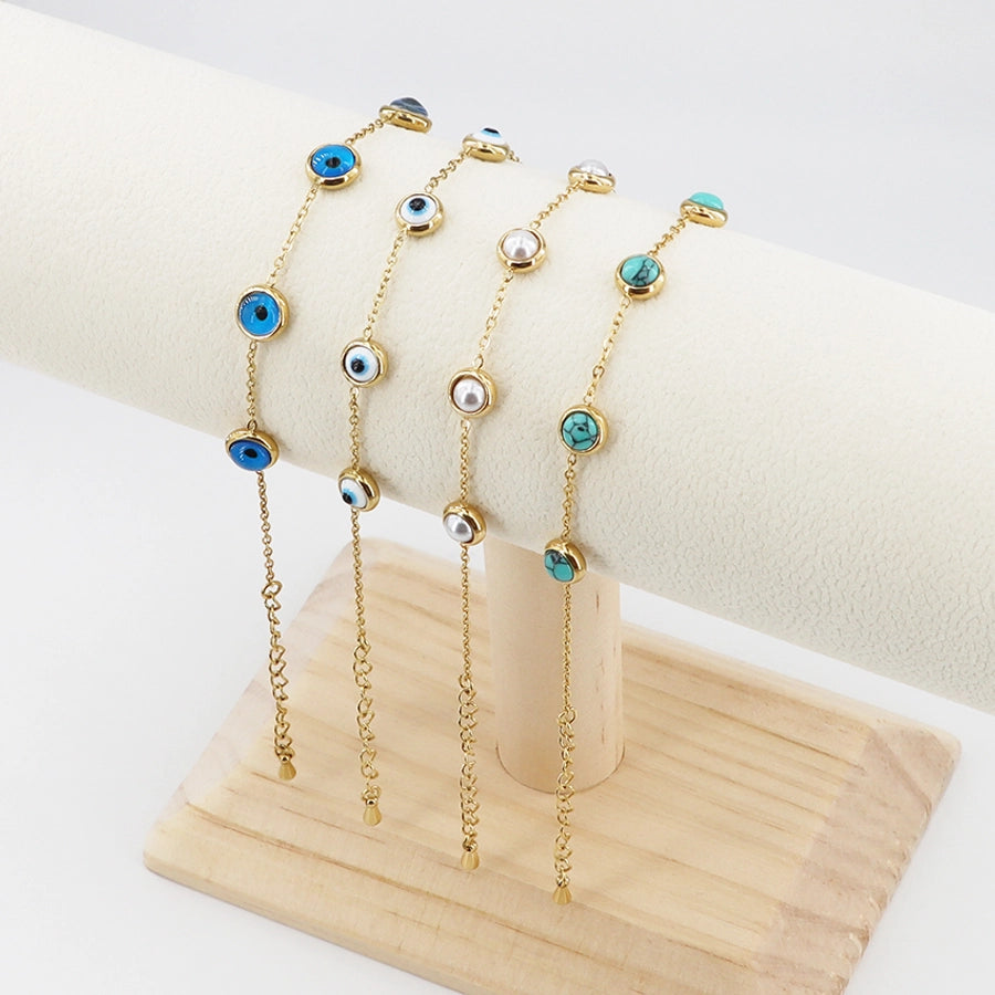 Casual Simple Style Round 304 Stainless Steel Gold Plated Natural Stone Pearl Bracelets In Bulk