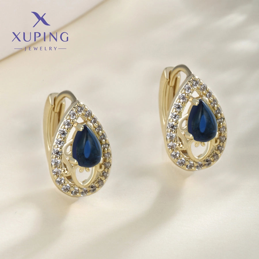 1 Pair Elegant Retro Geometric Plating Copper Artificial Gemstones 18K Gold Plated Earrings