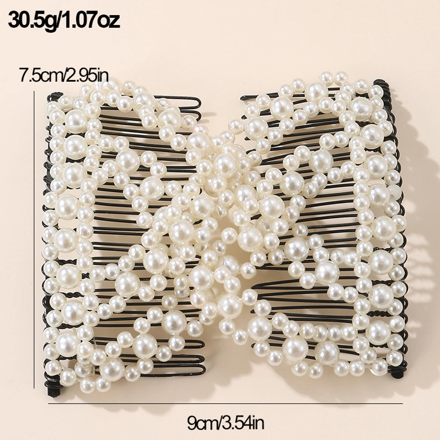 Women's Simple Style Solid Color Plastic Resin Beaded Insert comb