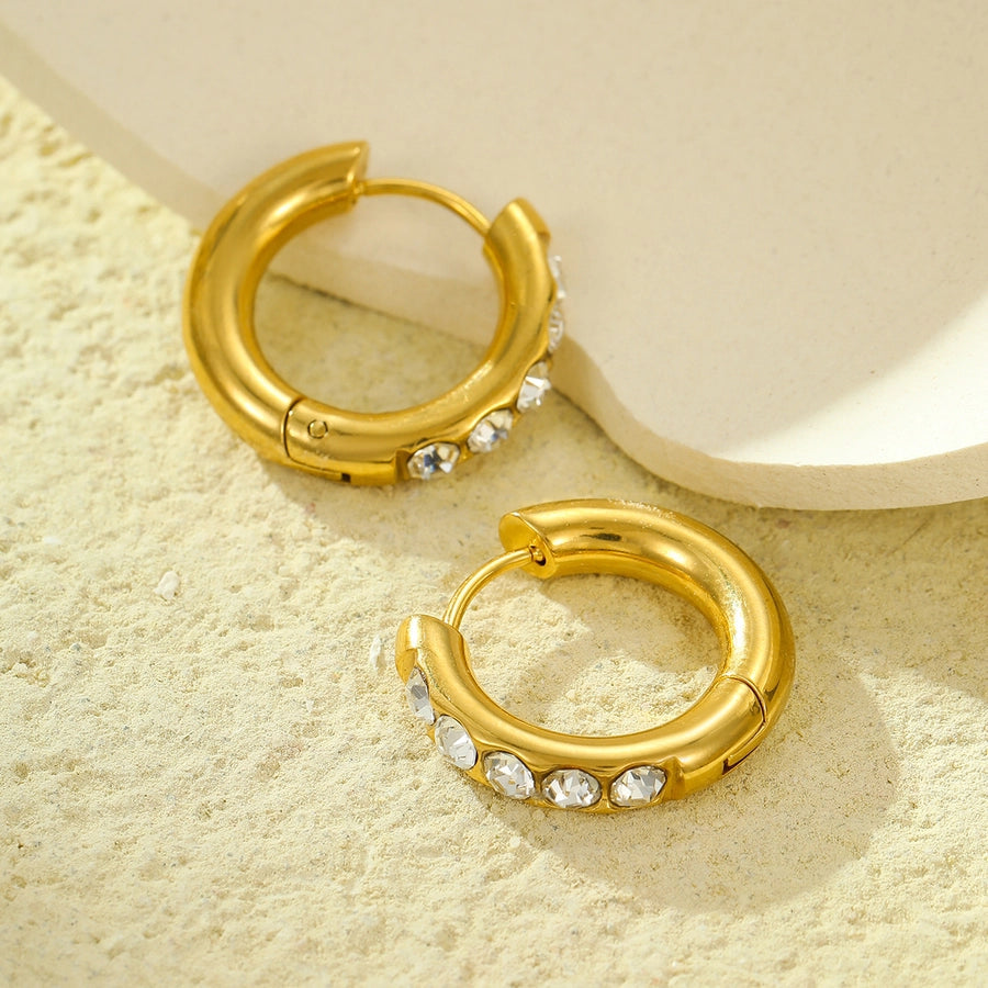 1 Pair Retro Round Plating 304 Stainless Steel Zircon Earrings