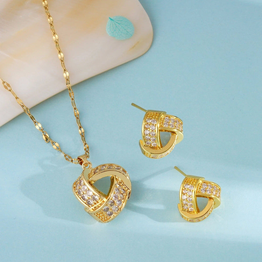 Jewelry IG Style Geometric 304 Stainless Steel Copper Zircon Inlay Earrings Necklace