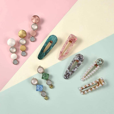 Hair Accessories Acetic Acid Side Clip Marble Effect Hairpin Pearl Candy Color Fashion Hairpin Combination Set