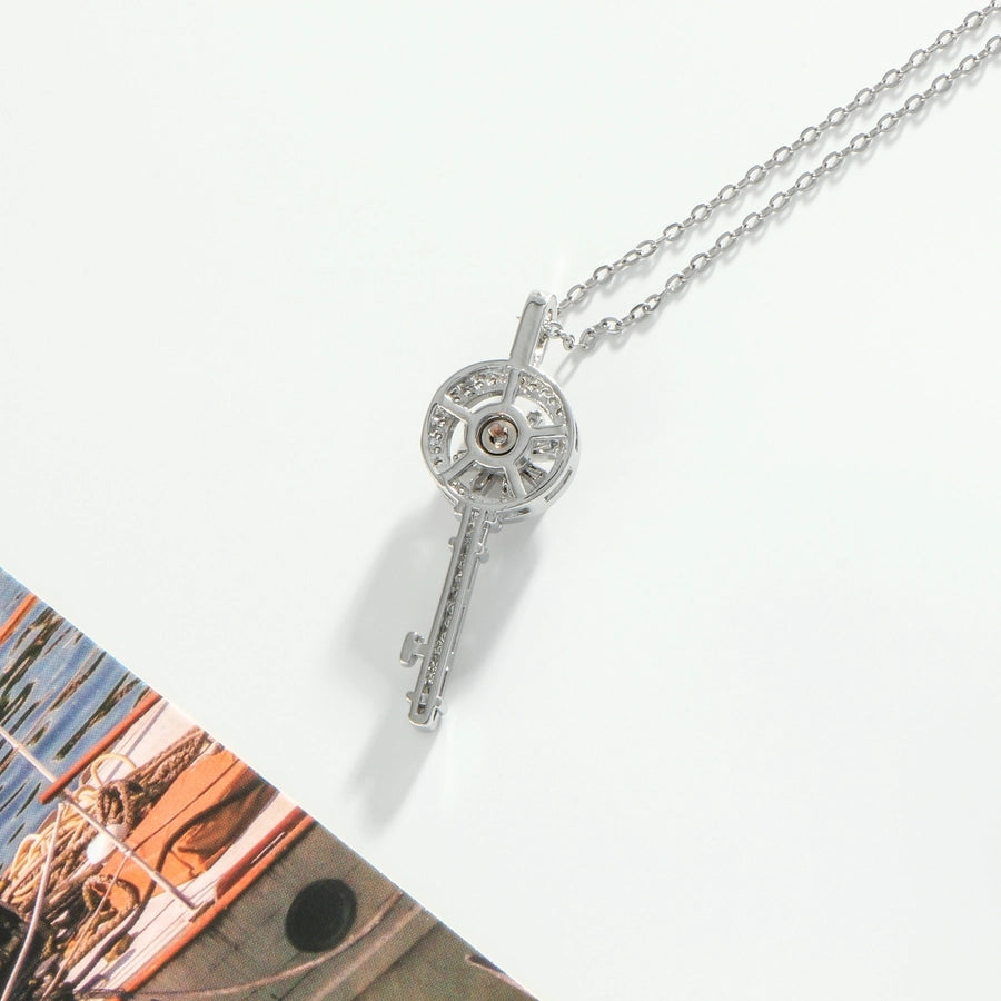 304 Stainless Steel Copper White Gold Plated Plating Inlay Key Zircon Pendant Necklace