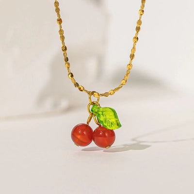 Jewelry Simple Style Commute Cherry 304 Stainless Steel 18K Gold Plated Plating Pendant Necklace