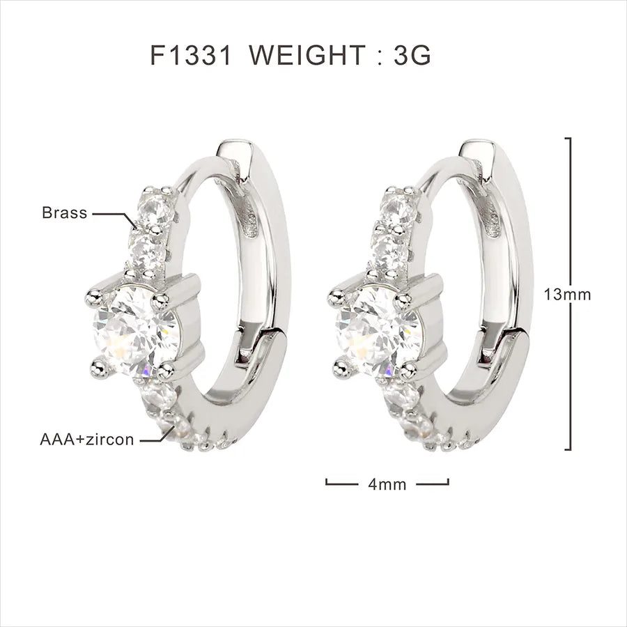 1 Pair IG Style Circle Round Inlay Copper Zircon Earrings