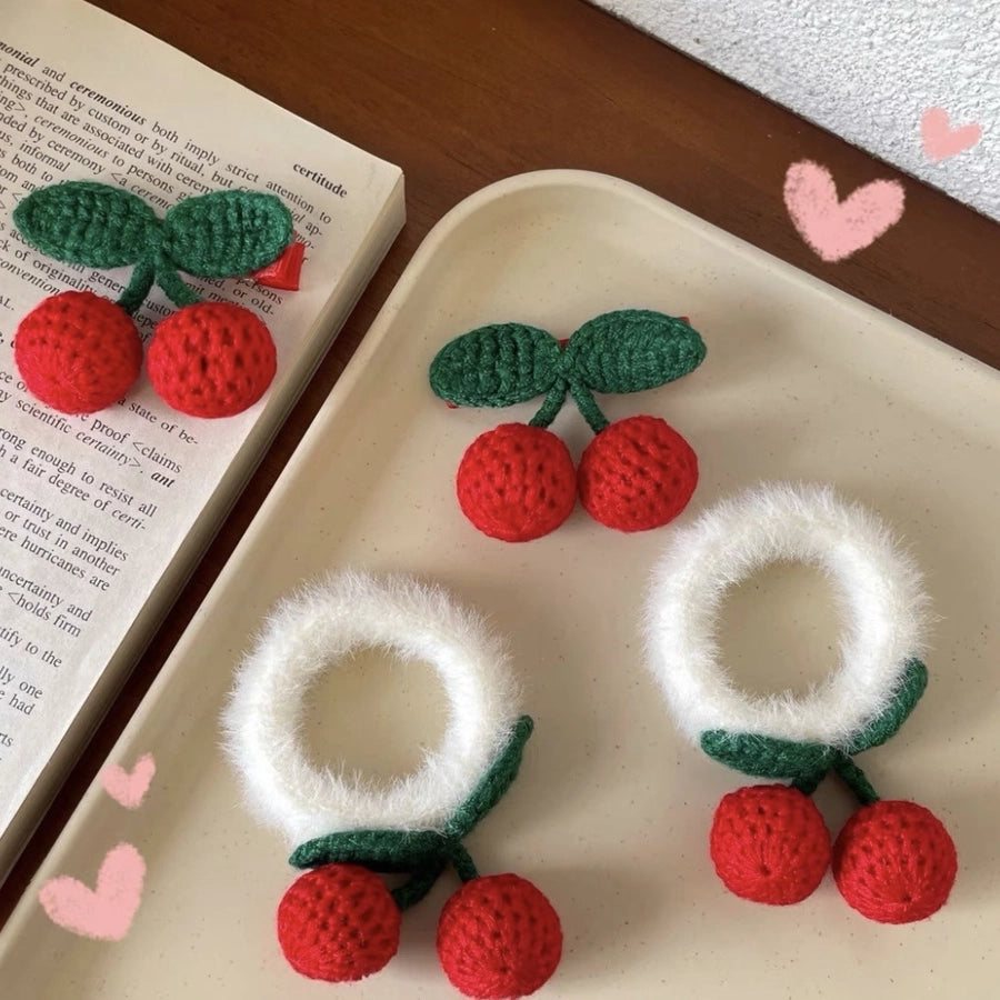 Wool Cherry hairpin knitted plush hair band handmade hair accessories simple bangs clip cute princess headband accessories