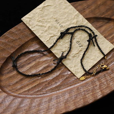 Jewelry Cute Bow Knot 304 Stainless Steel Cloth Glass Beaded Handmade Necklace