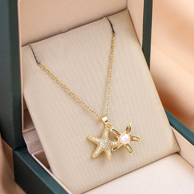 Jewelry Cute Queen Bridal Snowflake 316 Stainless Steel  Copper Zircon 18K Gold Plated Inlay Pendant Necklace