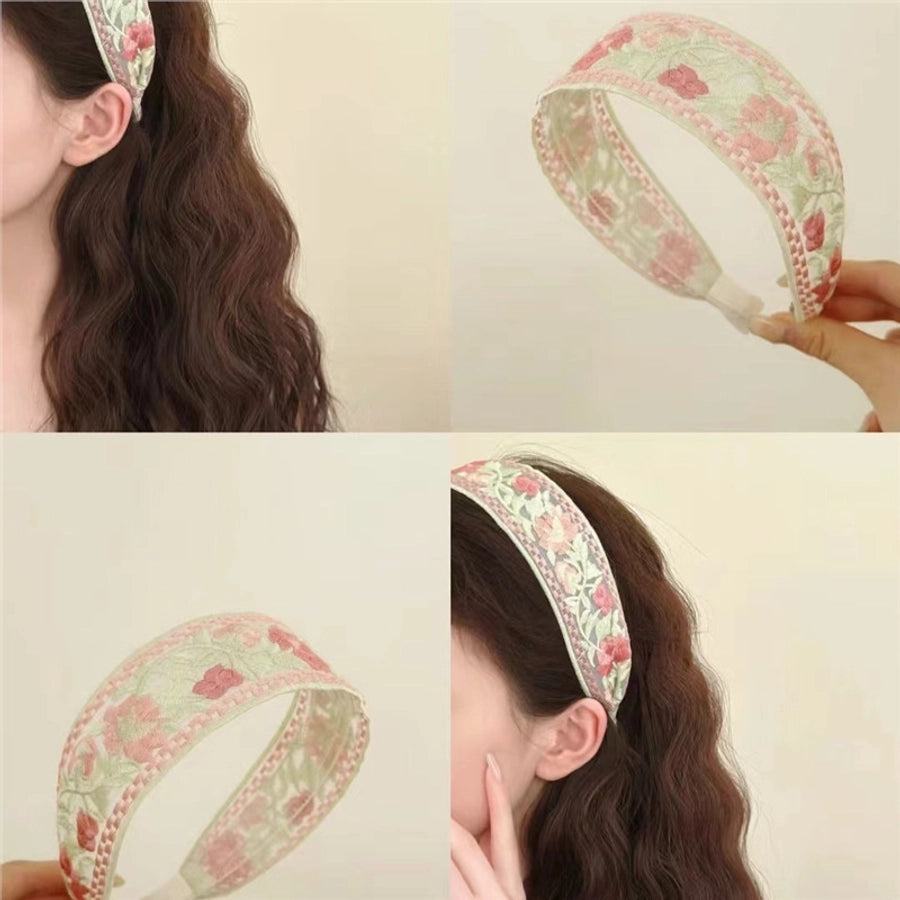 New Ethnic Style Cotton and Linen Embroidery Floral New Chinese Style Hairband Bow Hairpin Headband Wide-brimmed Hair Accessories for Women