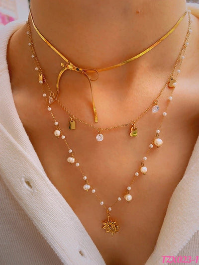 Jewelry Elegant Sun Bow Knot 304 Stainless Steel Necklace