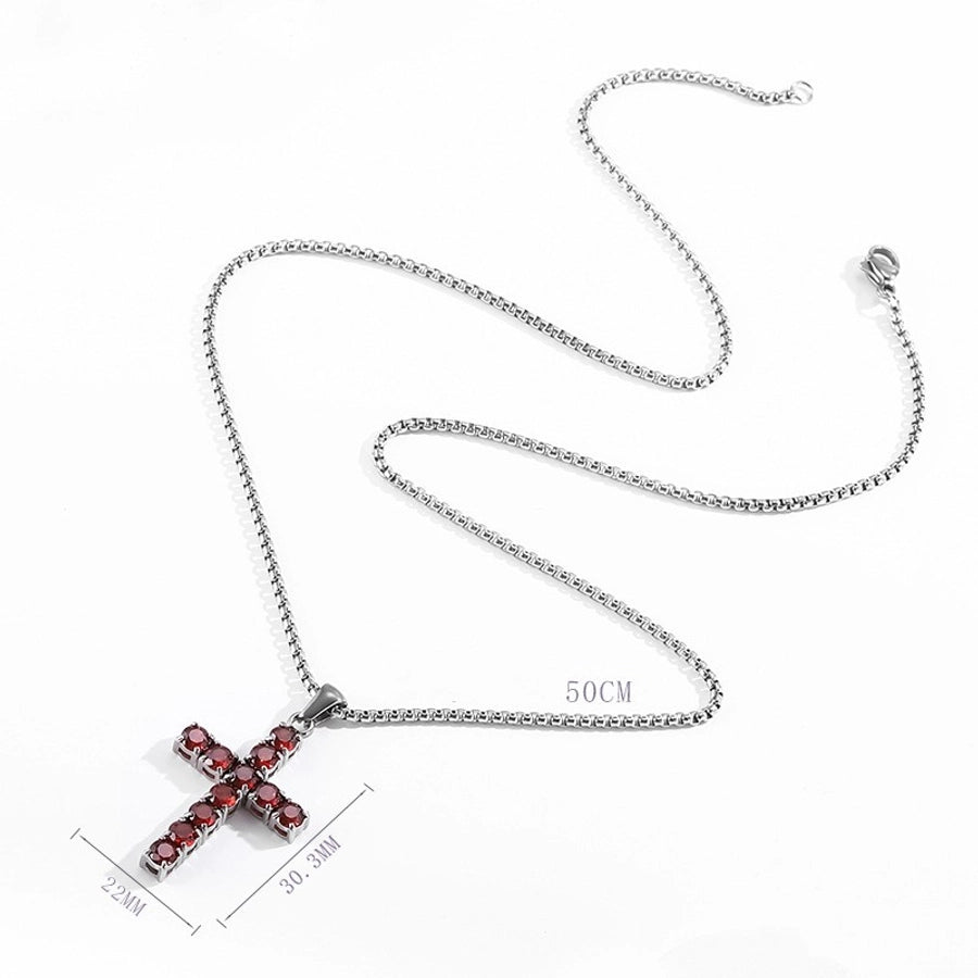 Jewelry IG Style Shiny Cross Titanium Steel Zircon Polishing Inlay Pendant Necklace