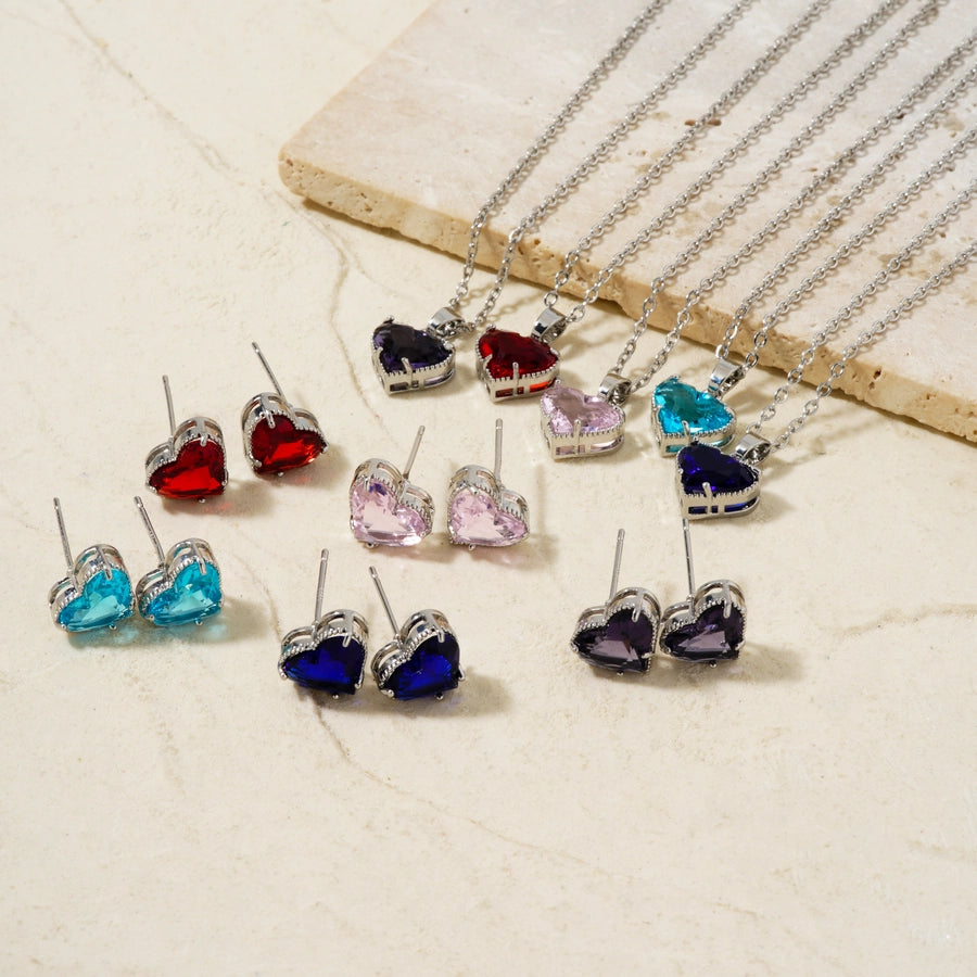 Copper Rhodium Plated Inlay Heart Shape Glass Jewelry Set