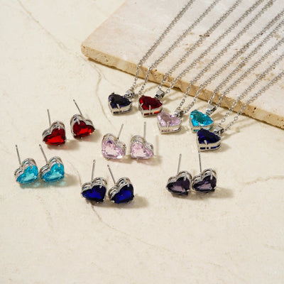 Copper Rhodium Plated Inlay Heart Shape Glass Jewelry Set