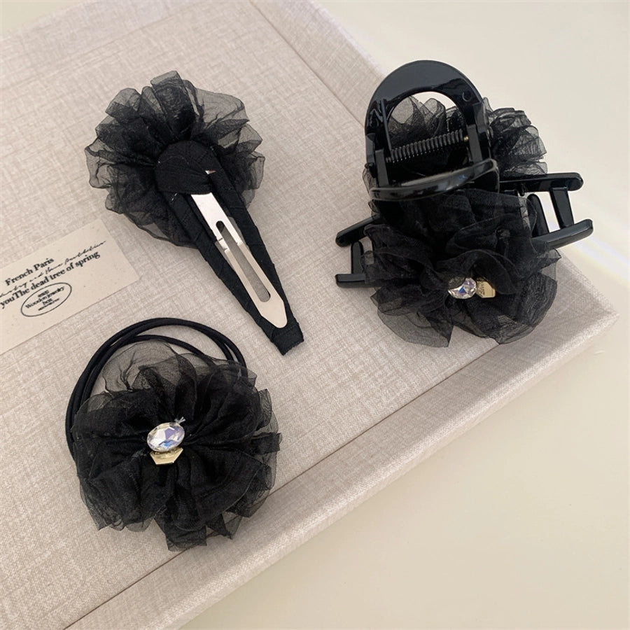 Women's Simple Style Classic Style Flower Gauze Inlay Rhinestones Hair Clip