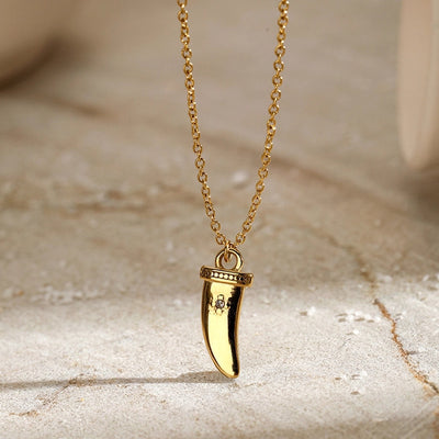 Jewelry Simple Style teeth 304 Stainless Steel Zircon 14K Gold Plated Inlay Pendant Necklace