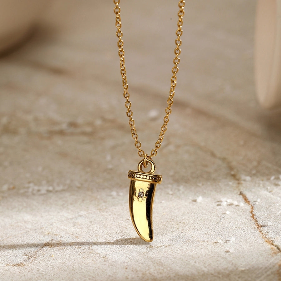Jewelry Simple Style teeth 304 Stainless Steel Zircon 14K Gold Plated Inlay Pendant Necklace