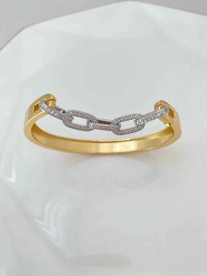 Jewelry Vintage Style Geometric Copper Zircon Mixed Metal Plating Bangle