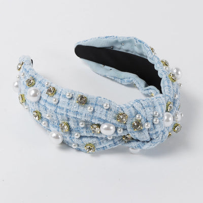 elegant color block imitation pearl cloth inlay pearl hair band
