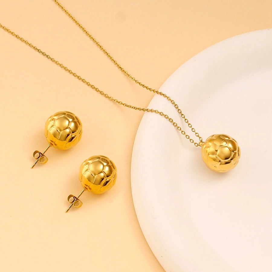 Autumn and Winter  New Arrival Texture Ball Earrings Pendant Necklace Suit Stainless Steel Personality Fashion Short Necklace Stud Earrings