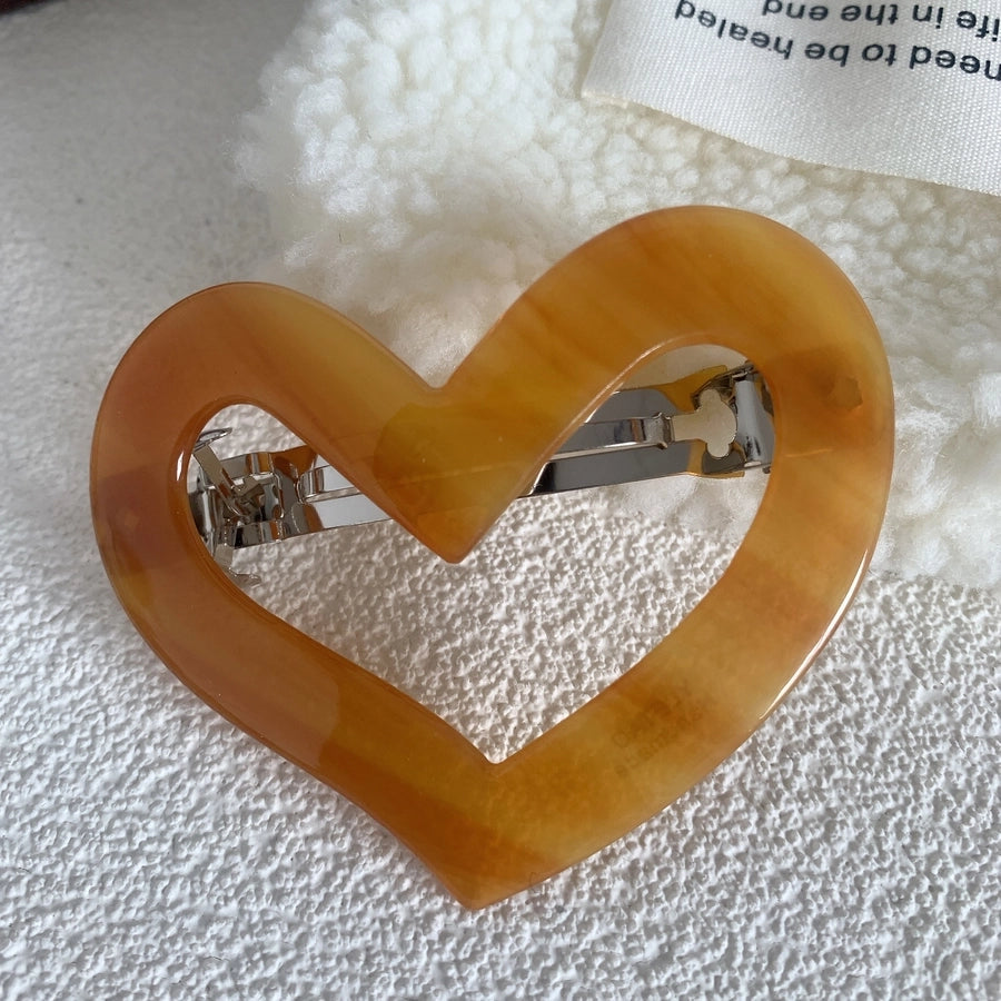 simple style heart shape alloy acetic acid sheets hollow out hair clip