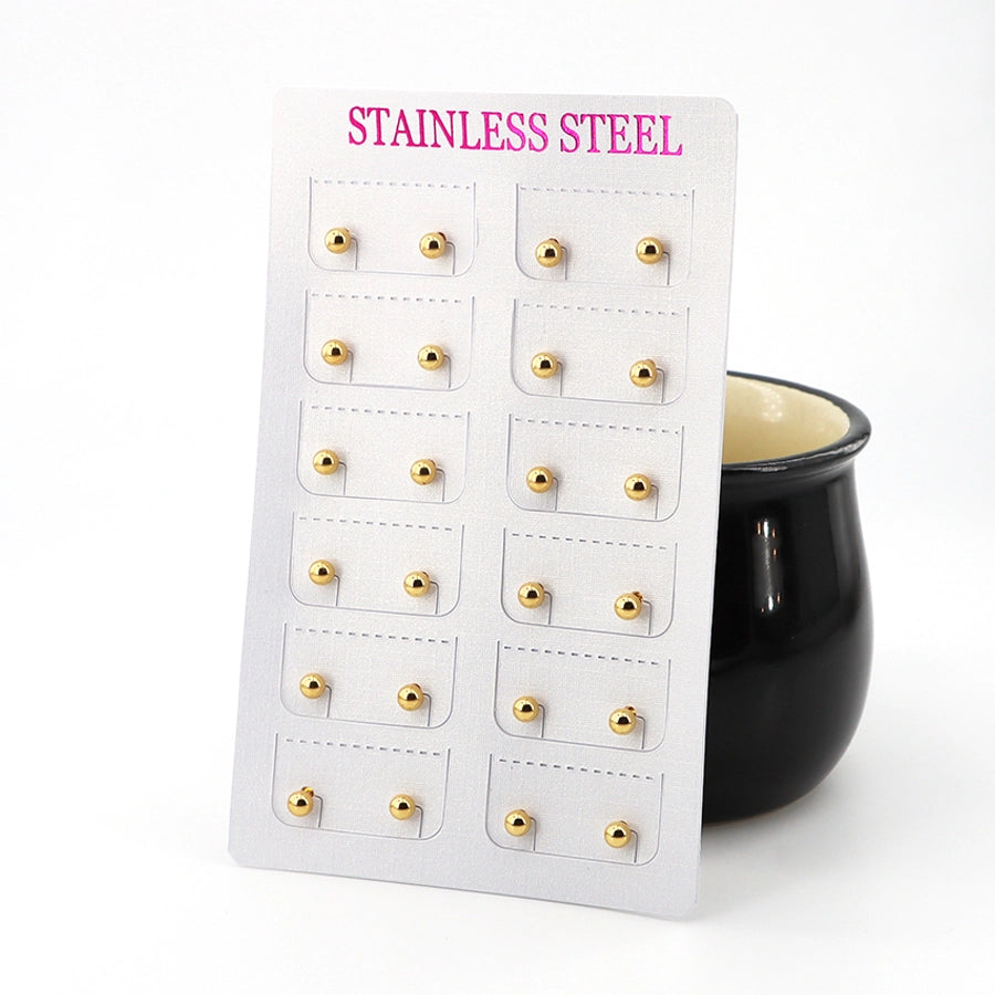 12 pairs Casual Simple Style Classic Style Round Plating 304 Stainless Steel Gold Plated Ear Studs
