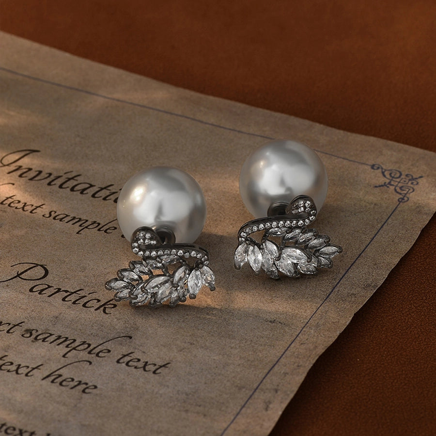 1 Pair Glam Luxurious French Style Flower Inlay Copper Freshwater Pearl Zircon 18K Gold Plated Ear Studs